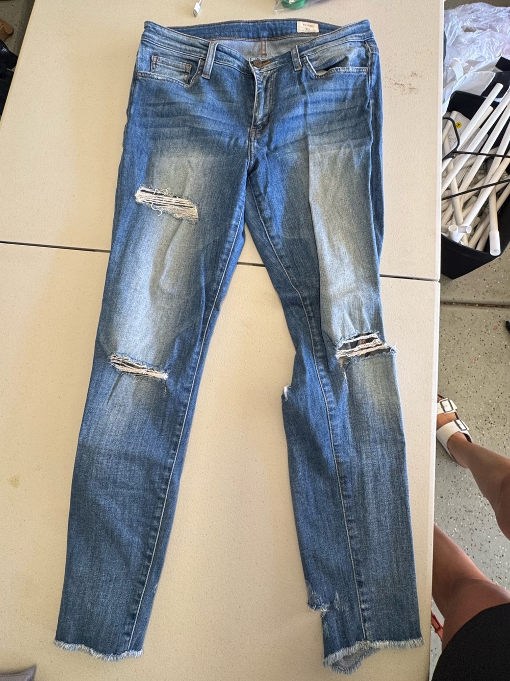 Distressed Light Blue Skinny Jeans with Raw Hem